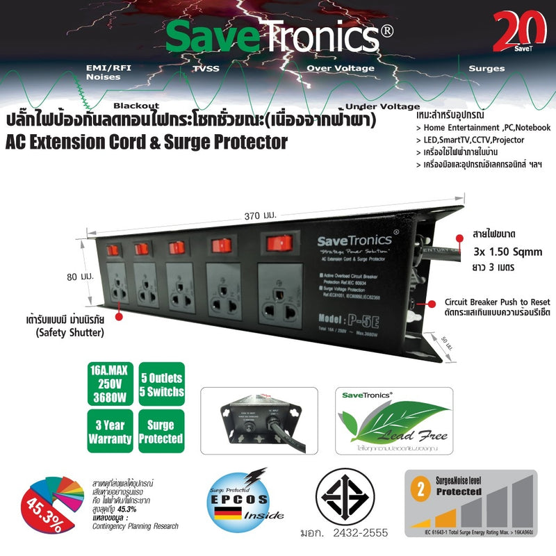 SaveTronics P-5E Surge Protector (Lightning Protection)
