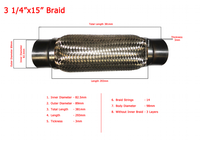 ท่อไอเสีย WPR 3 1/4" x 15" (OD89 X 291/383) พร้อมสายถักด้านใน สามชั้น 83มม. x 89มม. x 383มม. (003300)