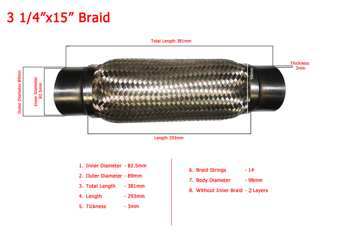 Exhaust Pipe, WPR, 4 Inch x15 Inch, Without Inner Braid, Two Layer (003317)