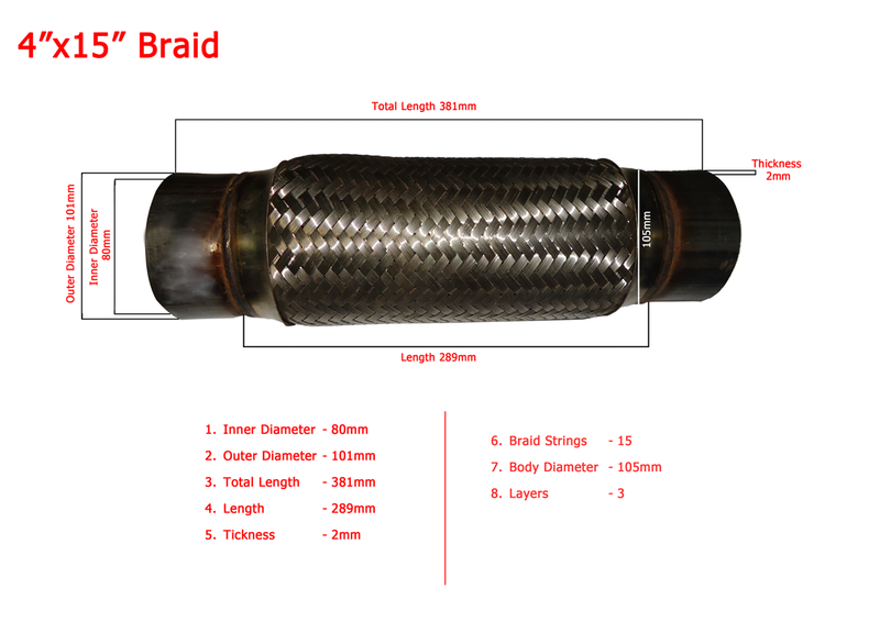 WPR Exhaust Pipe 4"x15" Inner Braid 3-Layer Design