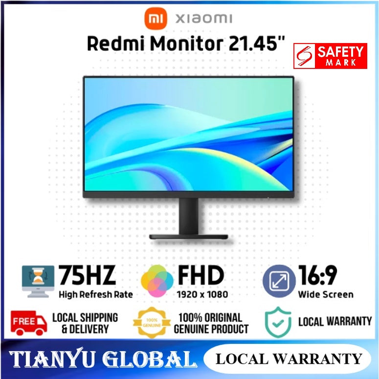 【SG READY STOCK】Xiaomi Redmi Monitor 21.45 Inch 1080P FHD 178° Broad Perspective 75Hz 1920x1080 75Hz 16.7 Millon Colors Low Blue Light