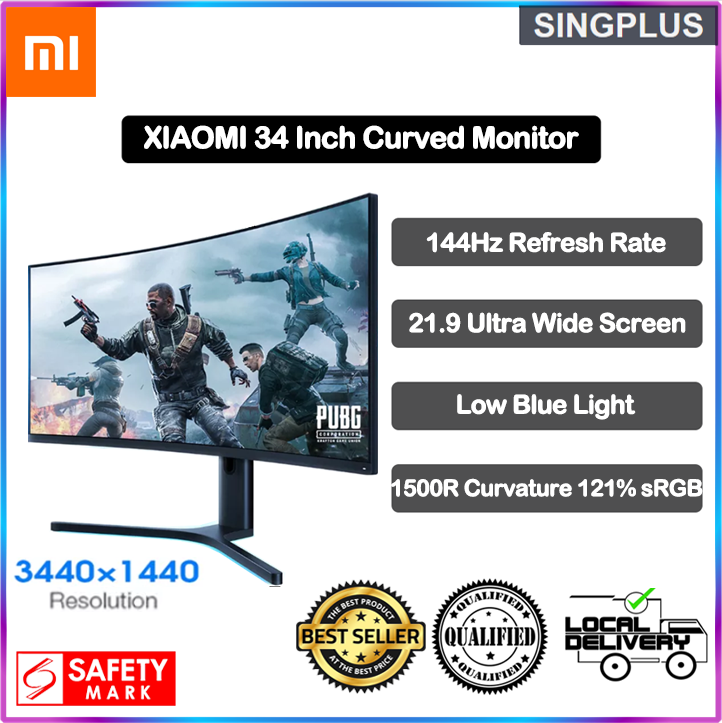 【SG LOCAL SELLER】Xiaomi Mi Curved Display Gaming Monitor 34-Inch 21:9 144Hz High Refresh Rate 1500R Curvature WQHD 3440x1440 Resolution 121% sRGB Wide Colour Gamut Free-Sync Technology Display