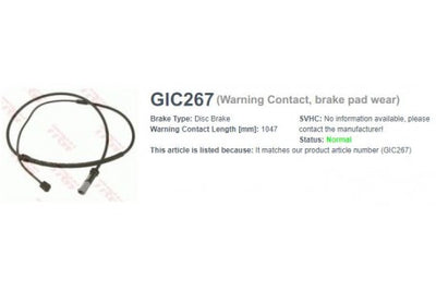 เซ็นเซอร์สายไฟ, TRW, 34 35 6 792 571, GIC267, BENTLEY (074233)