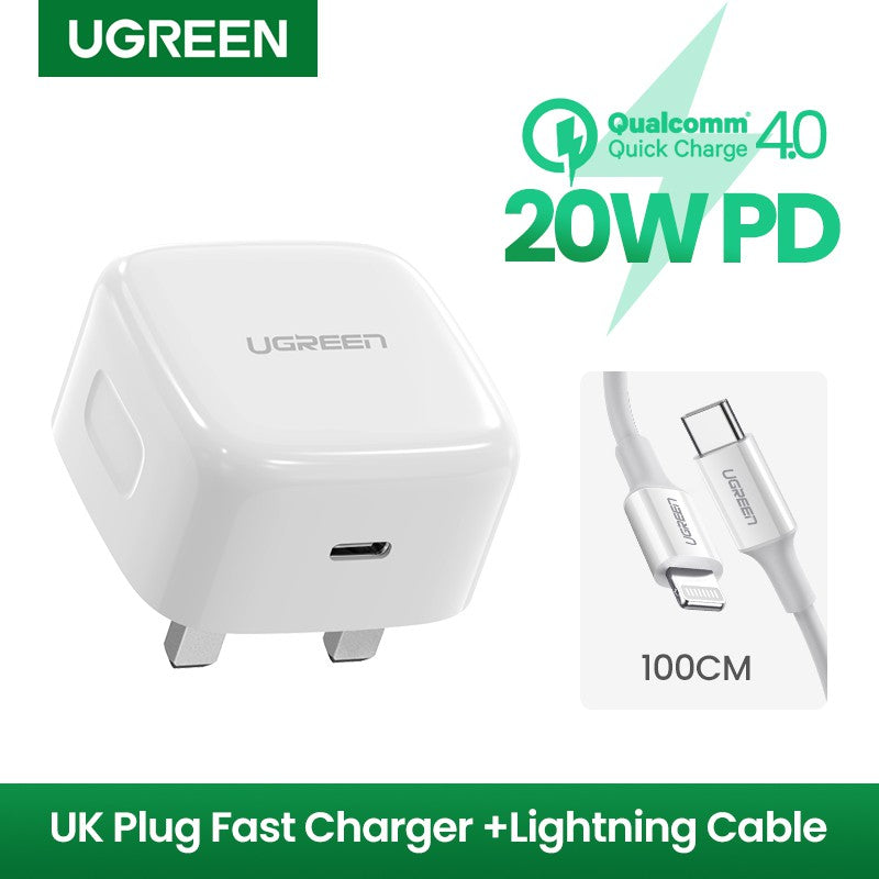 UGREEN 20W PD Fast USB Charger Quick Charge 4.0 3.0 Charger Power Delivery Fast Charger Compatible with iPhone 12/Pro/Pro Max/mini/11/XS/XR/X/8, iPad Pro, Galaxy S21 Ultra/S21/S20