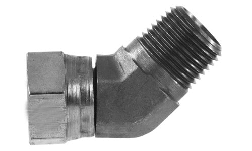 1503-02-04 - ข้องอ 45Â° ตัวผู้ 1/8" NPTF x 1/4" NPSM ข้อต่อไฮดรอลิกแบบหมุนได้ (080254)