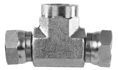 1602-08-06-06 - ทีแยกเหล็ก 1/2" NPTF ตัวเมีย x 3/8" NPSM ตัวเมียหมุนข้อต่อไฮดรอลิก (080288)