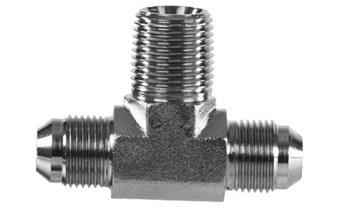 hydraulic fittings, 2601-08-08-06 - Branch Tee, 1/2" JIC (3/4"-16 thread) x 1/2" JIC (3/4"-16 thread) x 3/8" NPTF Male (010870)