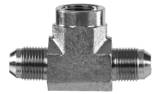 ข้อต่อไฮดรอลิก 2602-04-04-04 - ข้อต่อสามทาง 1/4" JIC (7/16"-20 เกลียว) x 1/4" JIC (7/16"-20 เกลียว) x 1/4" NPTF ตัวเมีย (010872)