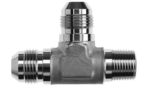 2605-12-12-08 - Run Tee, 3/4" JIC (1 1/16"-12 thread) x 3/4" NPTF Male x 1/2" JIC (3/4"-16 thread)  hydraulic fittings (080643)