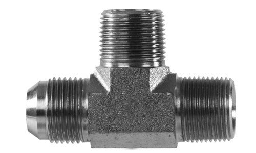 2607-06-04-04 - ข้อต่อสามทางบริการ, 3/8" JIC (9/16"-18 เกลียว) x 1/4" NPTF ตัวผู้ x 1/4" NPTF ตัวผู้ข้อต่อไฮดรอลิก (080665)