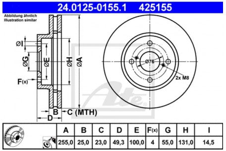 Rotor Disc, ATE, B3501111, 24.0125-0155.1, BYD (077346)