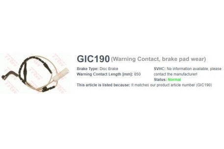 Wire-Sensor, TRW, 34 35 6 755 267, GIC190, BENTLEY (074210)
