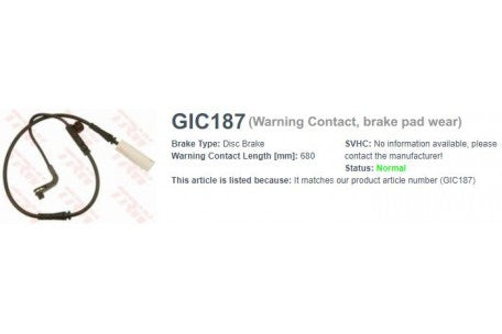 Wire-Sensor, TRW, 34 11 6 783 542_WS, GIC187, BMW (077613)
