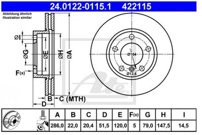 Rotor Disc, ATE, 34 11 6 855 153, 24.0122-0115.1, BMW (078606)