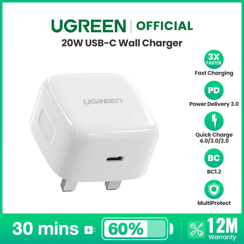 UGREEN Power Delivery 20W PD 3.0 Quick Fast Charger Power Delivery Fast Charger Compatible for iPhone 14/13/12/Huawei