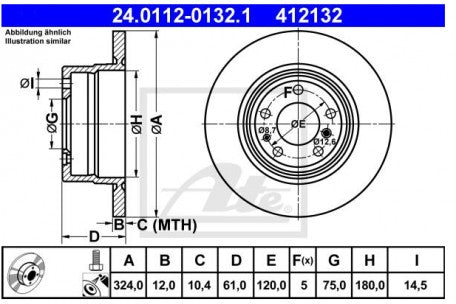 Rotor Disc, ATE, 34211157953, 24.0112-0132.1, BMW (074447)