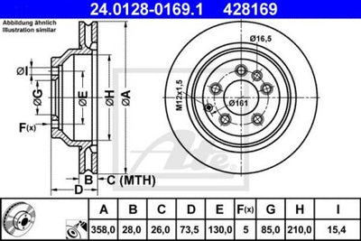 Rotor Disc, ATE, 955 352 401 50, 24.0128-0169.1, AUDI (071767)