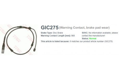 Wire-Sensor, TRW, 34 35 6 792 567, GIC275, BMW (075875)