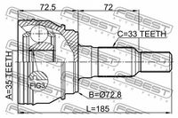 CV-ข้อต่อ FEBEST, 15185911_JC, 3210-ESCIII, CADILLAC (GM) (074373)