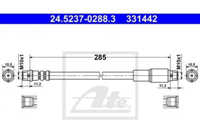 Brake Hose, ATE, 893 611 707, 24.5237-0288.3, AUDI (065571)