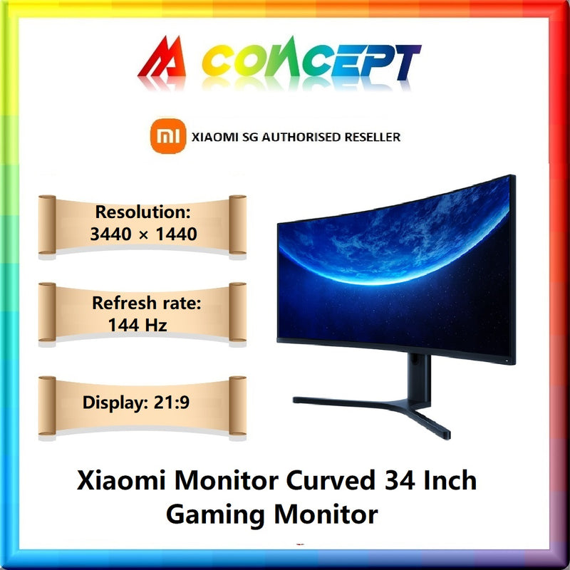 [Xiaomi] Xiaomi Monitor Curved 34 Inch Gaming Monitor / 144Hz / 3440 × 1440 / 3 Years Xiaomi Warranty