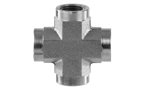 5652-06-06-06-06 - Female Pipe Cross, 3/8" NPTF x 3/8" NPTF x 3/8" NPTF x 3/8" NPTF  hydraulic fittings (080165)