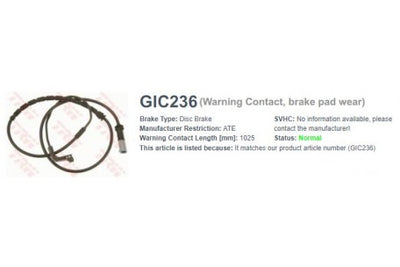 เซ็นเซอร์สายไฟ, TRW, 34 35 6 771 766, GIC236, BENTLEY (074364)
