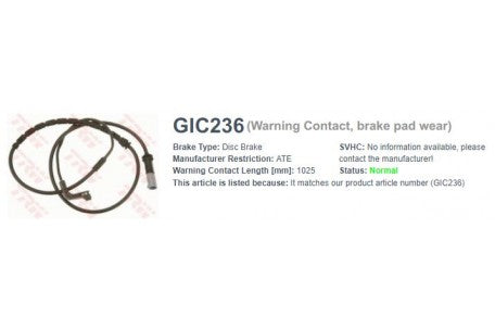 Wire-Sensor, TRW, 34 35 6 771 766, GIC236, BENTLEY (074364)