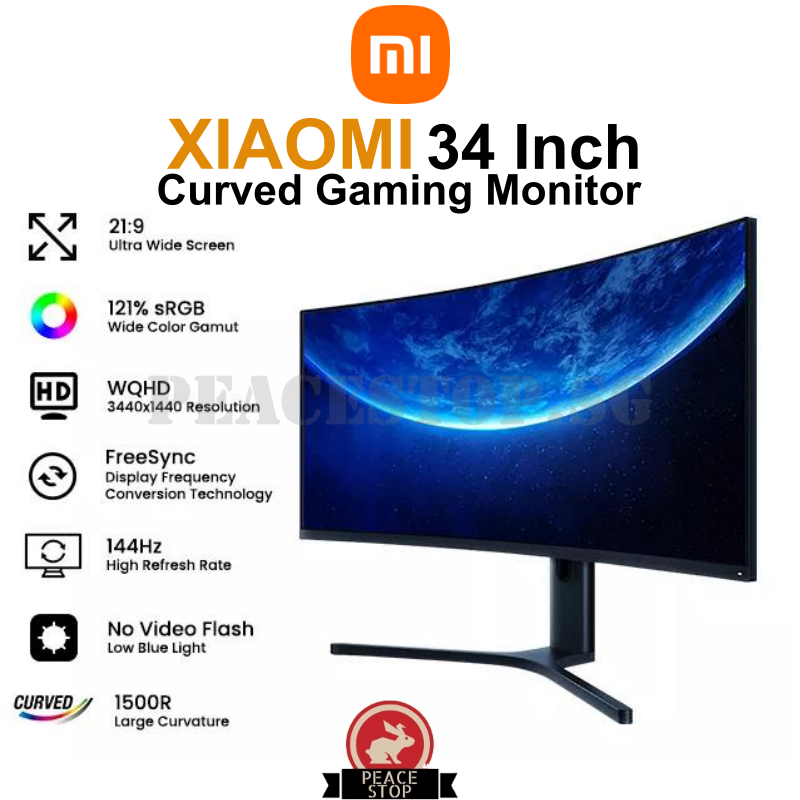 1 Year Warrantyã€'Xiaomi Mi Curve Display 34 လက်မ Gaming Monitor | WQHD |144Hz | Flicker Free AMD Freesync 4.8