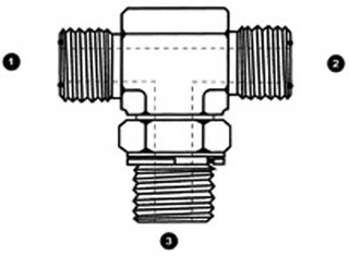 6159-06-06-06 - Branch Tee, 3/8" Male ORFS x 3/8" Male ORFS x 3/8" Male BSPP Adj. - Steel Hydraulic Adapters (088181)