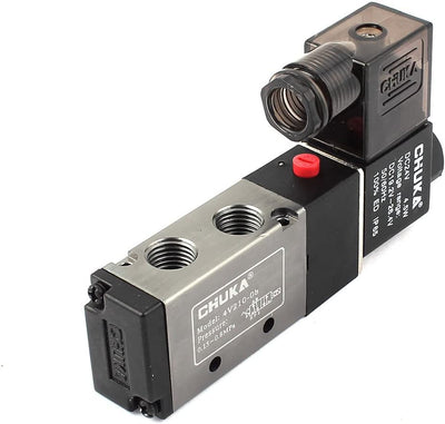 Single Coil Solenoid Valve, Electric Solenoid Air Valve, 1/4BSP Pneumatic Valves 5 Way 2 Position,  DC 24V 4.5W