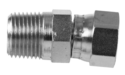 6505-02-04 - 1/8 "NPTF ตัวผู้ x 1/4" JIC (7/16 "-20 เธรด) ข้อต่อไฮดรอลิกแบบหมุนตัวเมีย (080894)