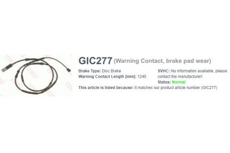 Wire-Sensor, TRW, 34 35 6 790 304, GIC277, BMW (074631)