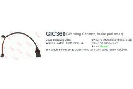 Wire-Sensor Gic, TRW, 4G0 615 121 C, 360, AUDI (069932)