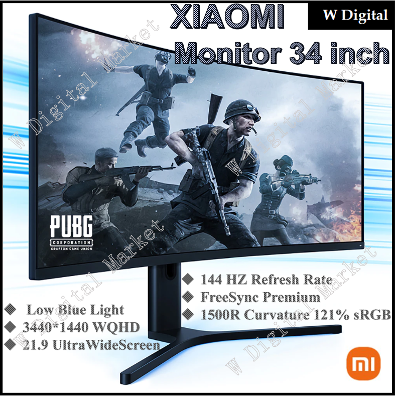 【SG LOCAL SELLER】Xiaomi Mi Curved Display Gaming Monitor 34-Inch 21:9 144Hz High Refresh Rate 1500R Curvature WQHD 3440x1440 Resolution 121% sRGB Wide Colour Gamut Free-Sync Technology Display