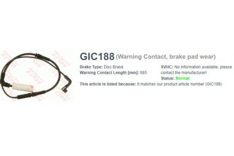 Wire-Sensor, TRW, 34 35 6 759 918, GIC188, BENTLEY (074162)