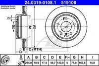 Rotor Disc, ATE, 34 21 6 855 154, 24.0319-0108.1, BMW (075115)