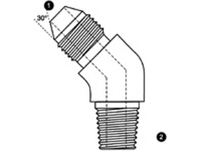 9225-08-08 - ข้องอ 45Â°, JIS ตัวผู้ 1/2" BSPT ตัวผู้ 30Â° x 1/2" - อะแดปเตอร์ไฮดรอลิกเหล็ก (090671)