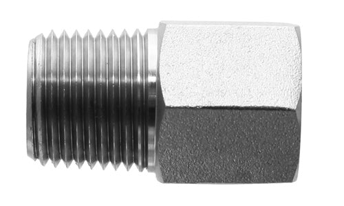 9325-02-06X1.0 - 1/8 "ชาย NPTF x M6x1 เมตริกหญิง - อะแดปเตอร์ไฮดรอลิกเหล็ก (089590)