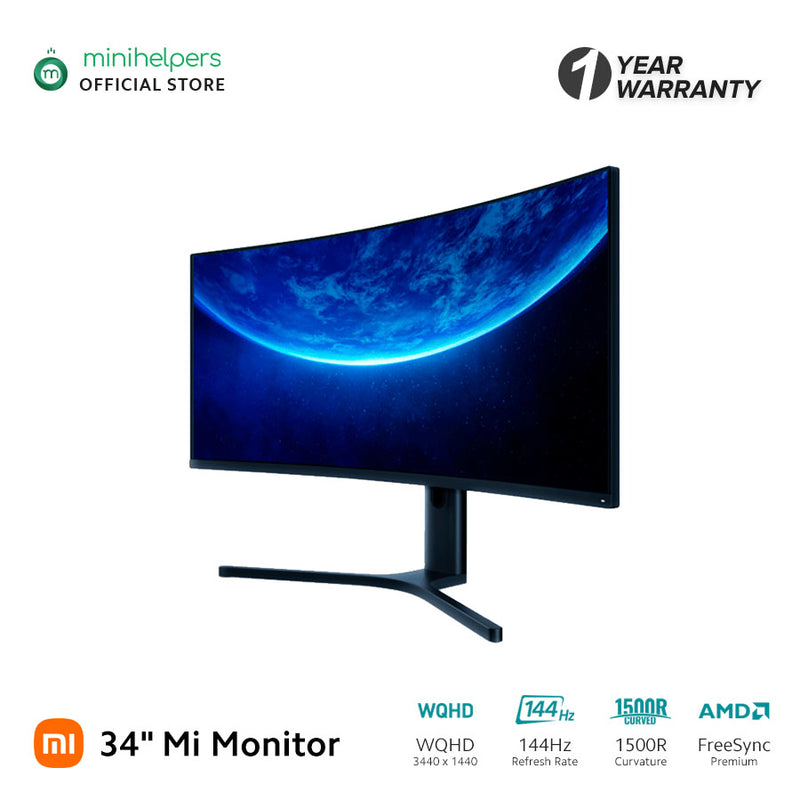 Xiaomi Mi Curved Display Gaming Monitor 34 นิ้ว | 21:9 | อัตราการรีเฟรชสูง 144Hz | ความโค้ง 1500R | WQHD | ความละเอียด 3440x1440 | จอแสดงผลเทคโนโลยีซิงค์ฟรีช่วงสีกว้าง sRGB 121%
