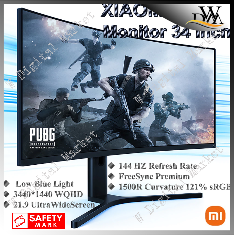 "Local Seller " Xiaomi Mi Curved Display Gaming Monitor 34-Inch 21:9 144Hz High Refresh Rate 1500R Curvature WQHD 3440x1440 Resolution 121% sRGB Wide Colour Gamut Free-Sync Technology Display