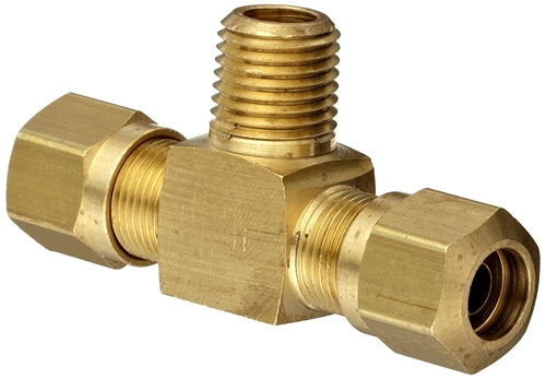 B-31472-04-04-04 | Brass 1/4" Air Brake x 1/4" Air Brake x 1/4" Male NPTF Branch Tee (092339)
