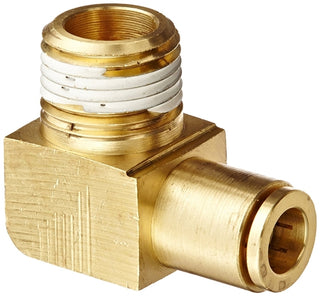 B-31869-06-04 | Brass 3/8" Push-In Air Brake x 1/4" Male NPTF 90Â° Elbow (093035)