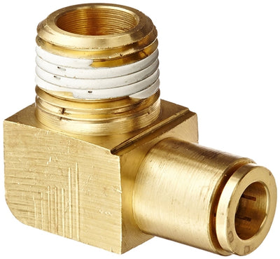 B-31869-12-12 | ကြေးဝါ 3/4" Push-In Air Brake x 3/4" Male NPTF 90° Elbow (093040)
