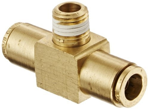 B-31872-06-06-04 | Brass 3/8" Push-In Air Brake x 1/4" Male NPTF Branch Tee (093071)