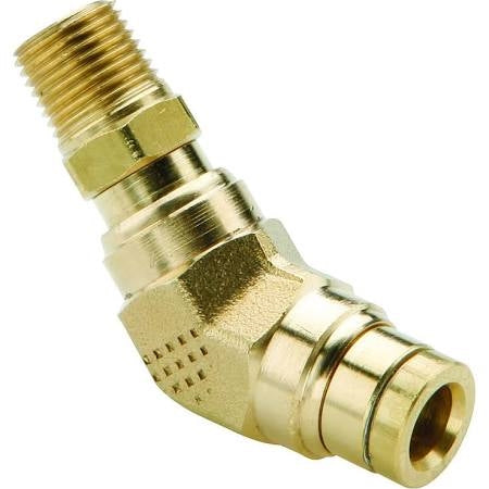 B-31880S-06-06 | Brass 3/8" Push-In Air Brake x 3/8" Male NPTF 45Â° Swivel Elbow (093098)