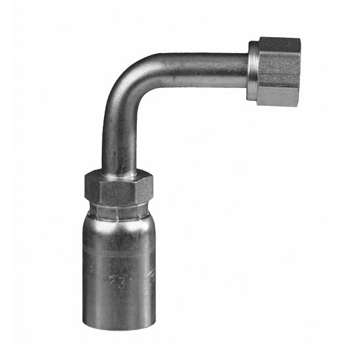 FJX90L-04-06 - สายยาง 1/4" x 3/8" JIC (9/16"-18 เกลียว) 37Â° ตัวเมียหมุน 90Â° ข้อต่อหางปลาแบบยาว (082765)