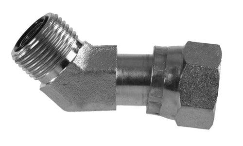 FS6502-06-06 - 45Â° Elbow, 3/8" ORFS Male x 3/8" ORFS Female ข้อต่อไฮดรอลิกแบบหมุนได้ (081568)
