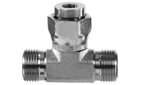 FS6600-10-10-10 - แยกที, 5/8 "ORFS ตัวผู้ x 5/8" ORFS ตัวผู้ x 5/8" ORFS ตัวเมียข้อต่อไฮดรอลิกแบบหมุนได้ (081583)