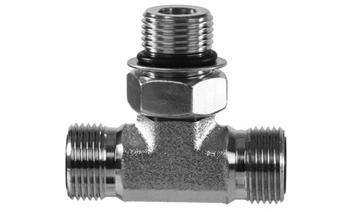 FS6803-04-04-04 - ทีสาขา, 1/4" ORFS x 1/4" ORFS x 1/4" ORB ตัวผู้ (เกลียวตรง) ข้อต่อไฮดรอลิก (081625)